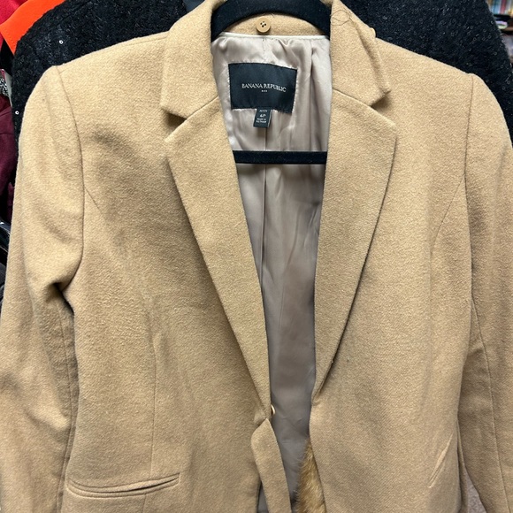 Tan Wool Tie Front Banana Republic Car coat with removable Faux  Fur Collar 6p - Picture 4 of 6